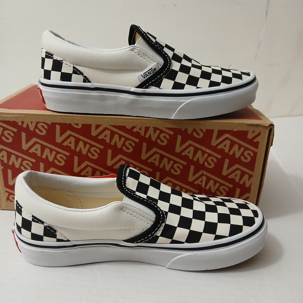 Vans Kids Black and White Checkerboard Slip-On Sneakers Size 1 New $40 - Picture 5 of 9